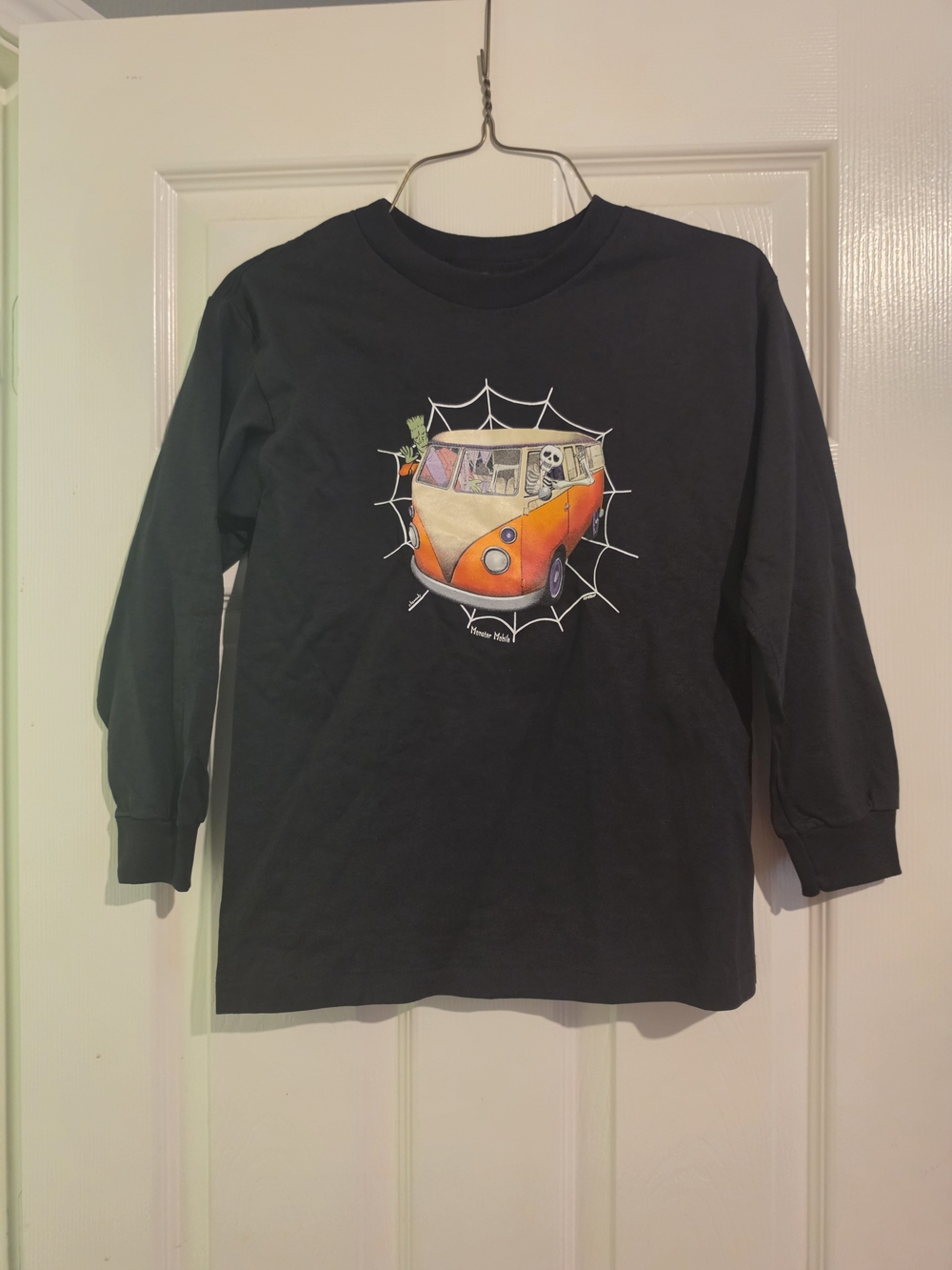 Kids Black Long-Sleeve Tee with Orange Van Graphic